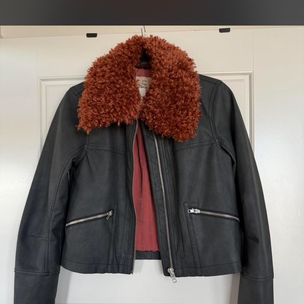 We The Free Leather Jacket Jayce Faux Leather Jacket With Faux Fur Trim